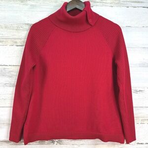 Talbots Petites Red Turtleneck Sweater Button Detail Ribbed Knit Casual Top‎ MP